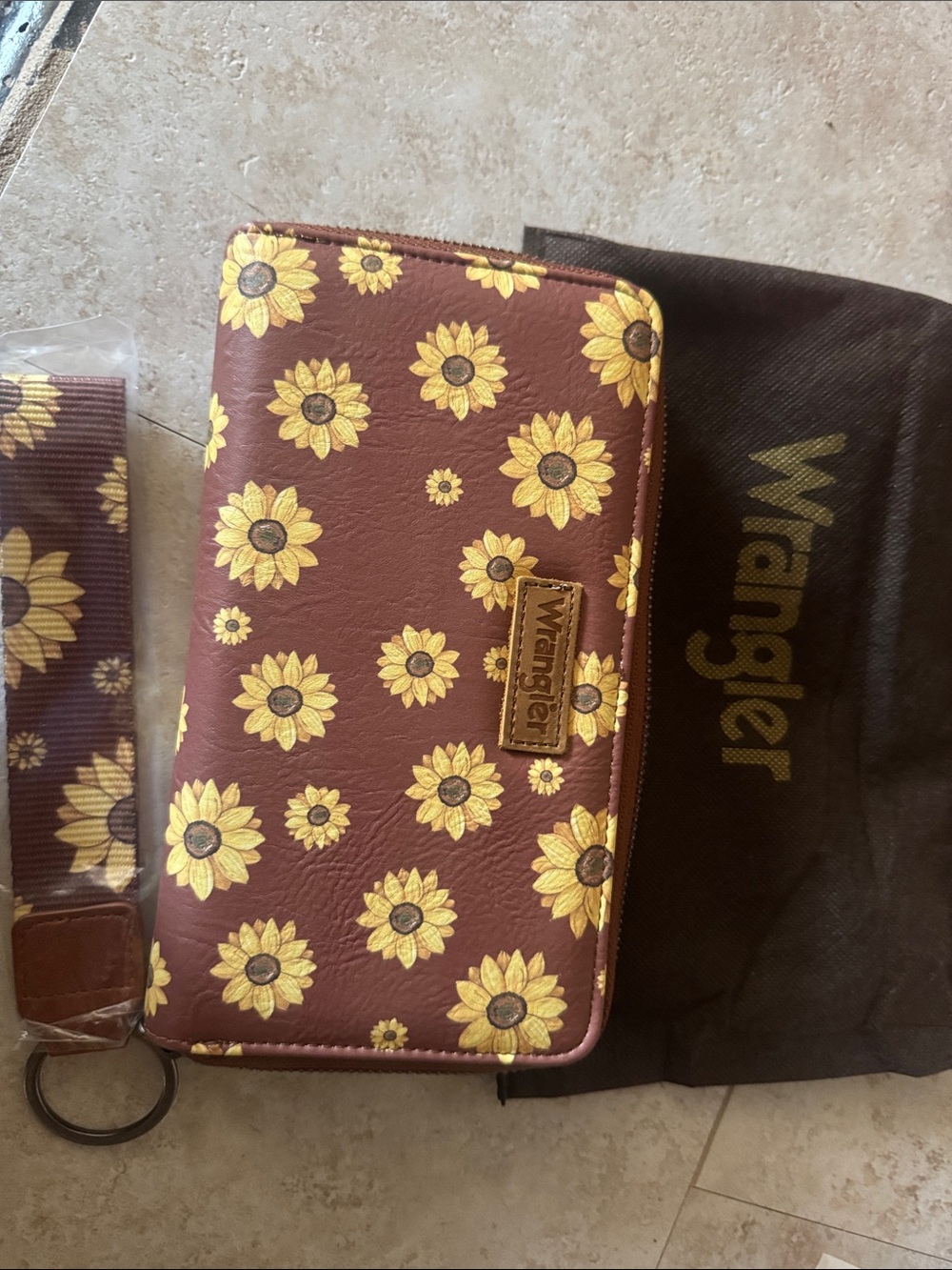 Wrangler Brown Wallet with Yellow Sunflower Print
